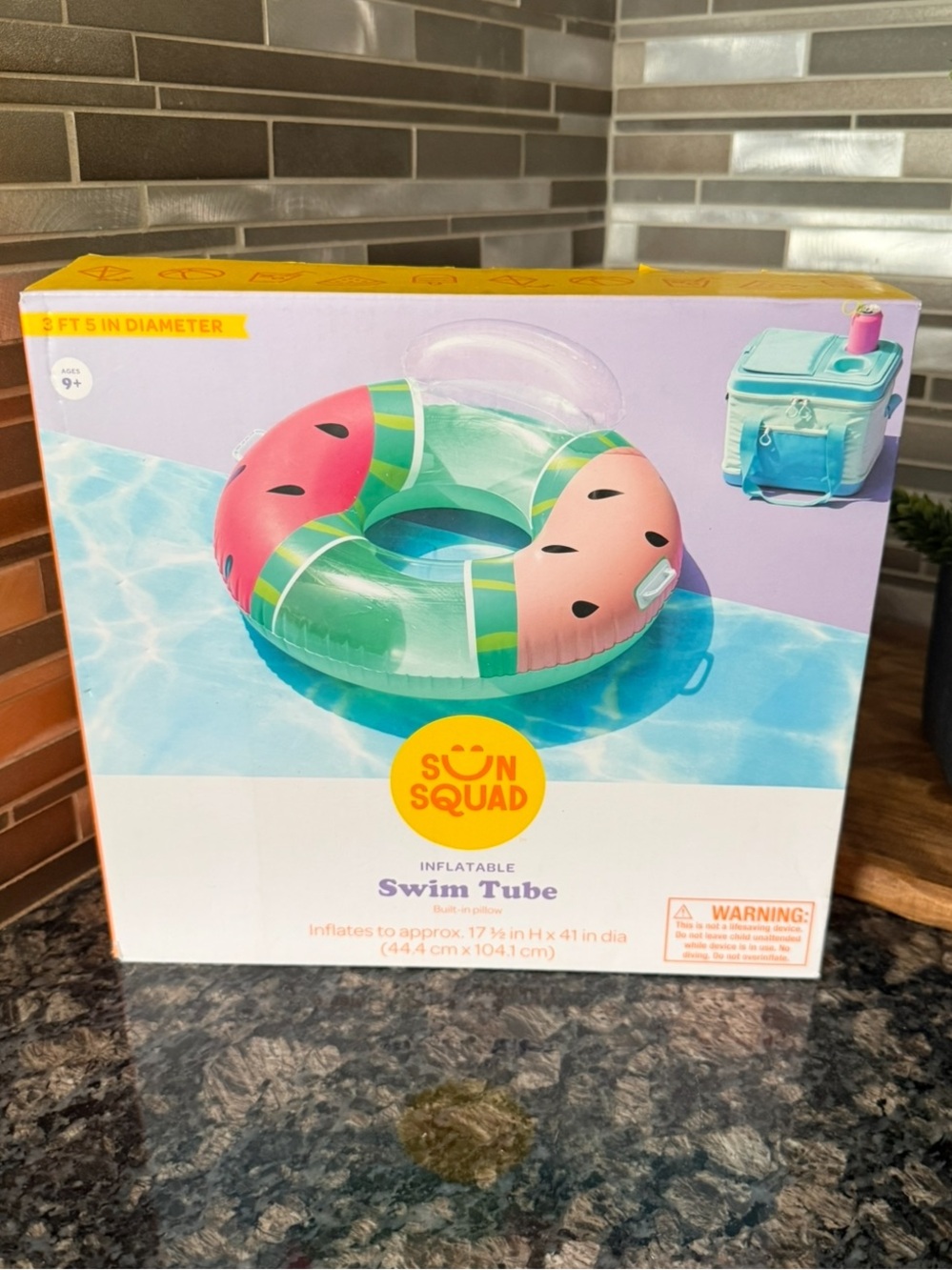 Inflatable Pink & Green Watermelon Swim Tube w/built-in pillow
